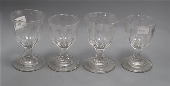 A set of four 19th century crested glass rummers